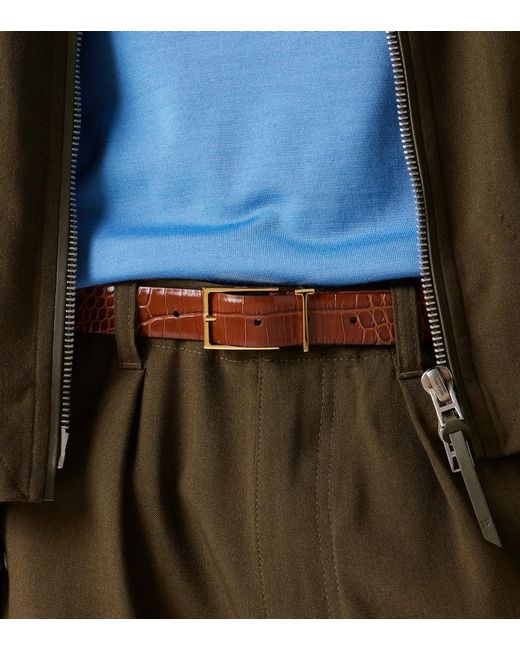 Tom Ford Brown T Loop Croc-Effect Leather Belt for men