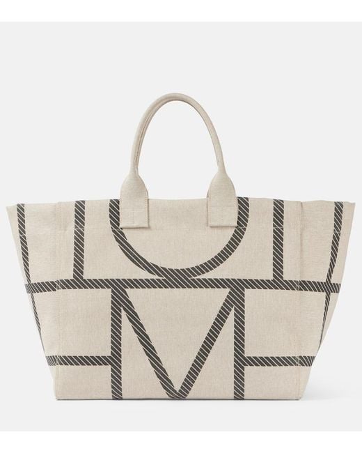 Totême  Natural Monogram Canvas Tote Bag