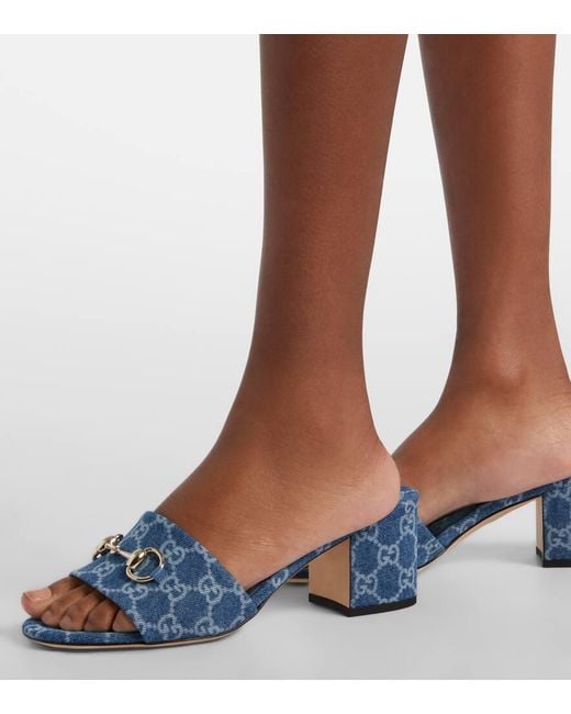 Gucci Blue Horsebit Gg Denim Sandals