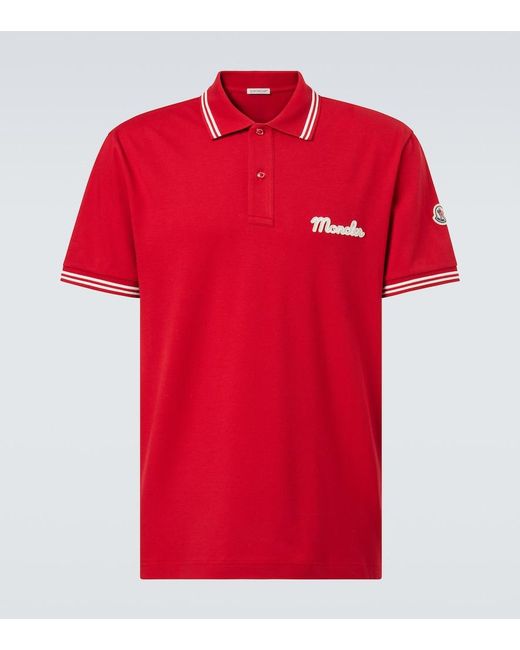 Polo De Pique De Algodon Con Logo Moncler de hombre de color Red