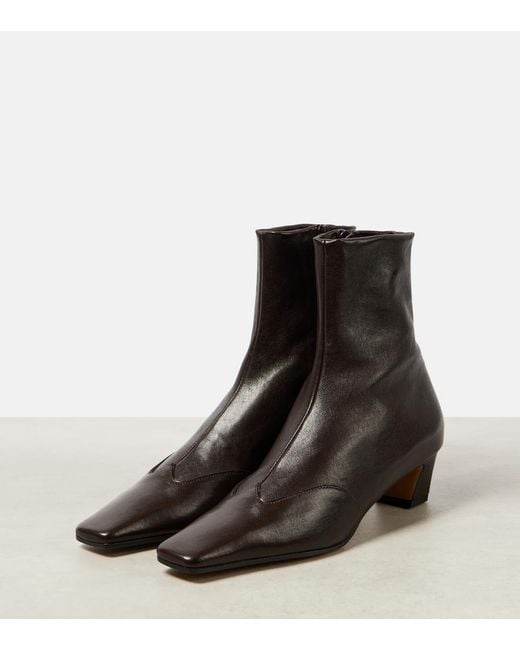 Khaite Brown Nevada Leather Ankle Boots