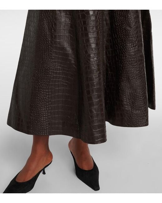 Rohe Black Crocodile-Effect Leather Midi Skirt
