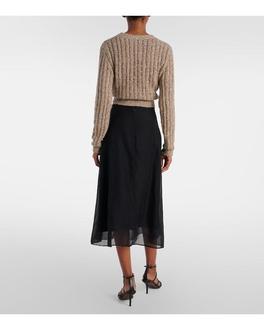 Brunello Cucinelli Black Silk Organza Midi Skirt