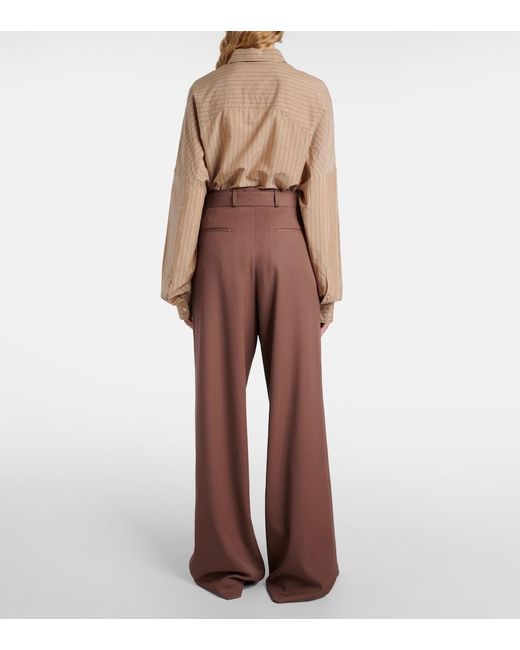 Dries Van Noten Brown Belted Wool Gabardine Wide-Leg Pants