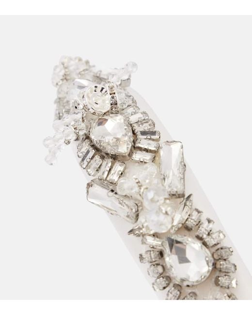 Self-Portrait White Embellished Satin Headband