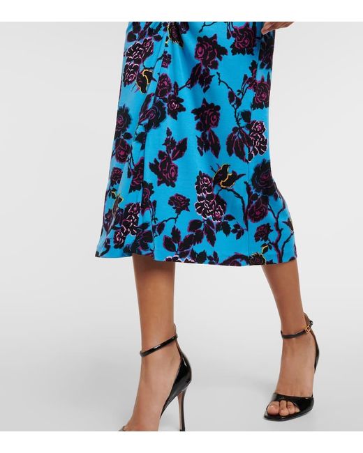 Abito Midi Chrisey Con Stampa Floreale di Diane von Furstenberg in Blue