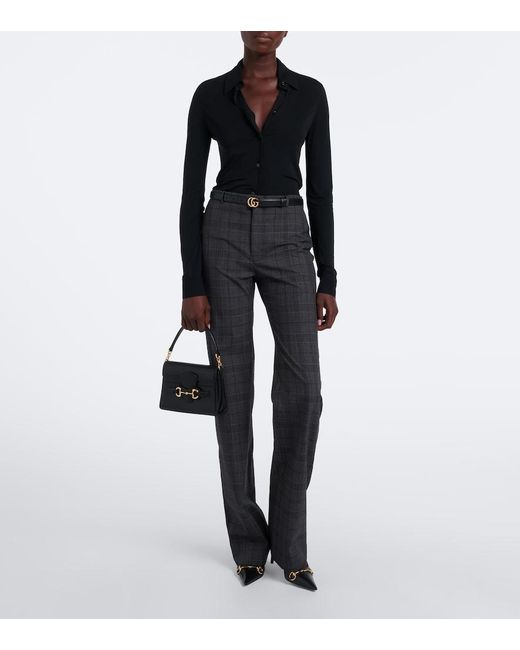 Gucci Gray Checked Wool Straight Pants
