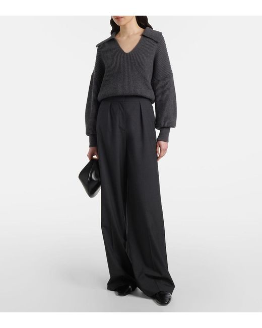 Joseph Black Alanel Virgin Wool Wide-Leg Pants