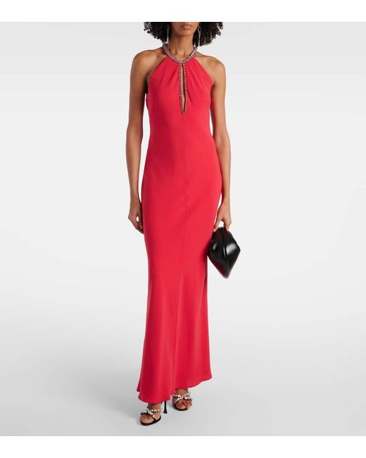 Max Mara Red Verzierte Robe Fernet Aus Cady