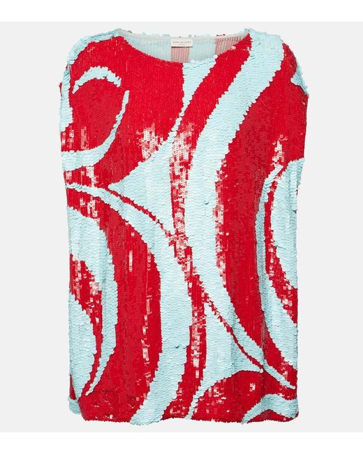 Dries Van Noten Red Sequined Top