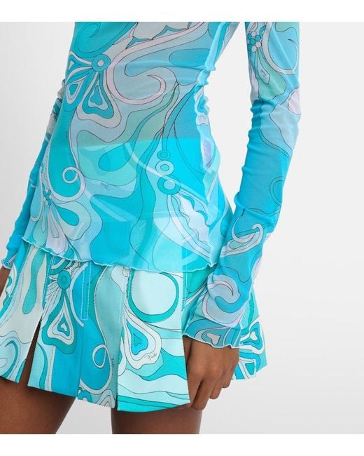 Emilio Pucci Blue Orchidee Sheer Top