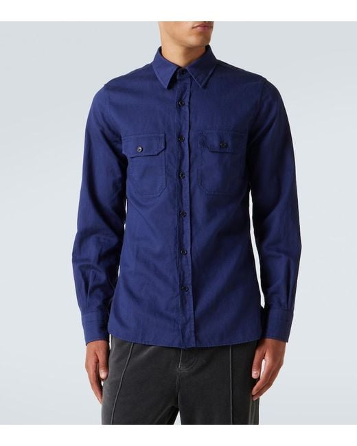 Tom Ford Blue Cotton And Linen Drill Shirt for men
