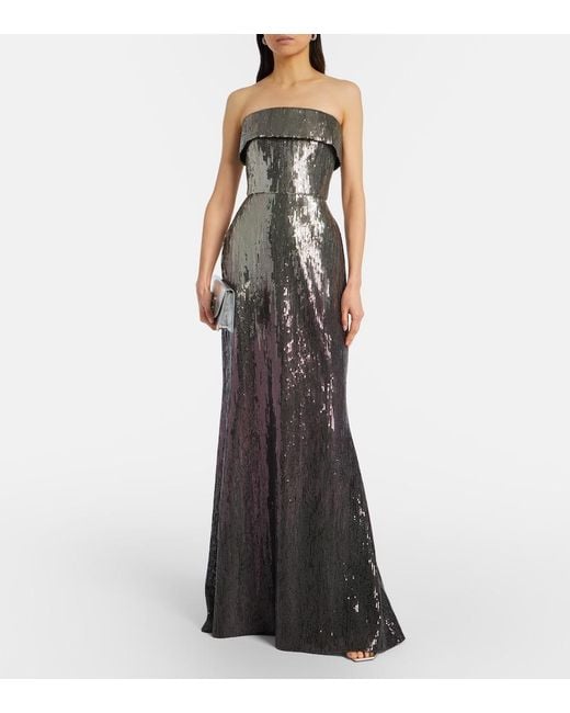 Elie Saab Black Sequined Strapless Bustier Gown