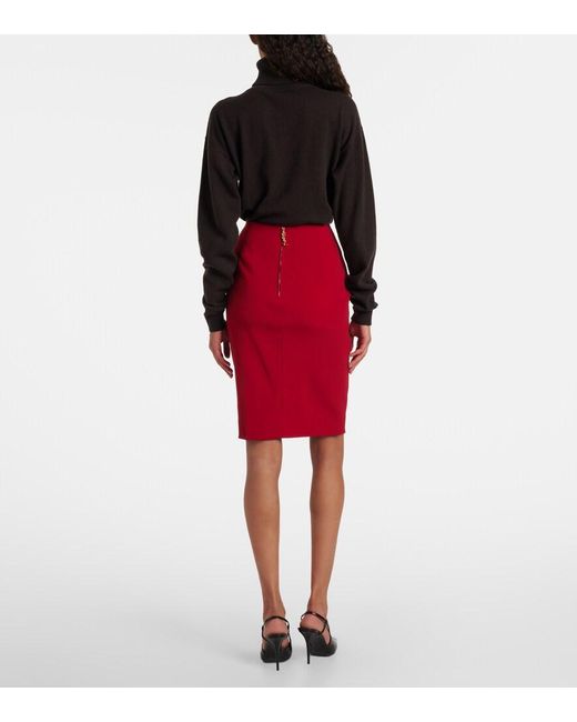Saint Laurent Red Satin Pencil Skirt