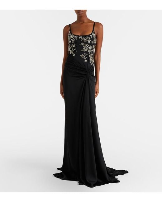 McQueen Black Draped Embellished Gown