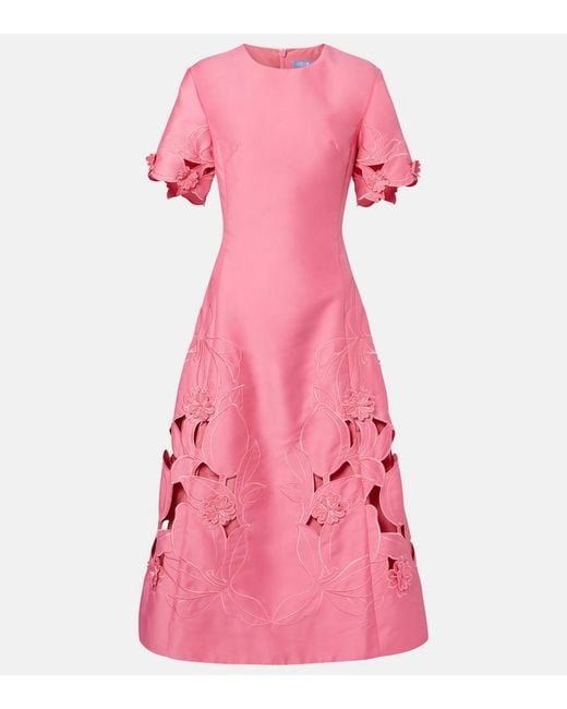 LEO LIN Pink Caroline Laser-Cut Midi Dress