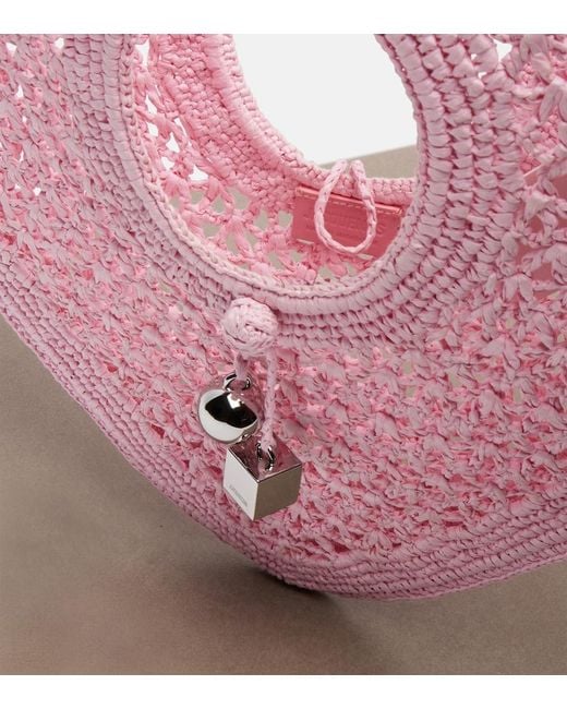 Jacquemus Pink Spiaggia Coeur Small Raffia Top-Handle Bag