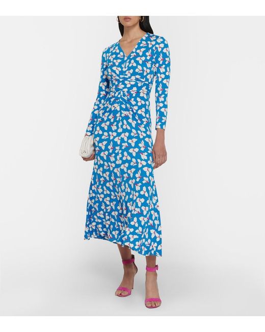 Diane von Furstenberg Blue Eloise Printed Maxi Wrap Dress