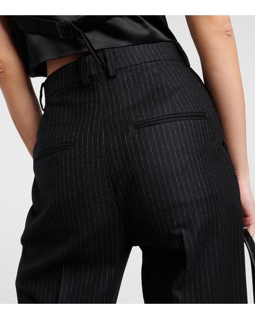 Pantalones anchos de lana de tiro alto Saint Laurent de color Black