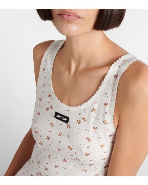 Miu Miu White Floral Cotton Jersey Tank Top