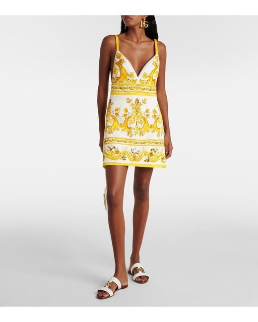 Dolce & Gabbana Yellow Majolica Cotton-Blend Brocade Minidress