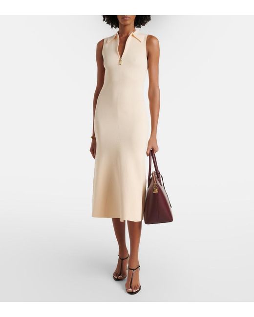 Victoria Beckham Natural Mira Ribbed-Knit Midi Dress