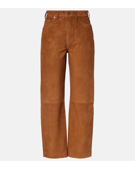 Citizens of Humanity Brown Miro Mid-Rise Suede Straight-Leg Pants