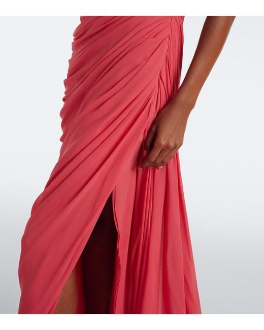 Oscar de la Renta Red Ruched Silk Georgette Gown