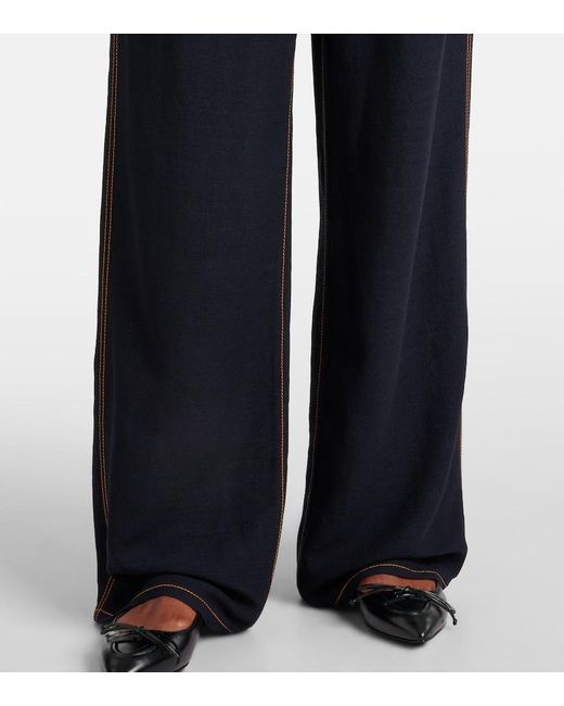 Alaïa Blue Tailored Wool-Blend Georgette Wide-Leg Pants