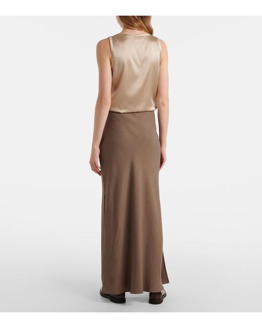 Brunello Cucinelli Brown High-Rise Twill Maxi Skirt