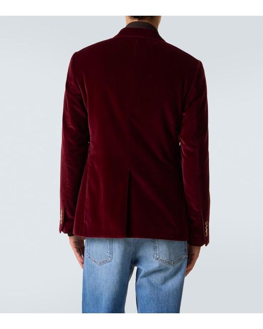 Dolce & Gabbana Red Double-Breasted Cotton Velvet Blazer for men