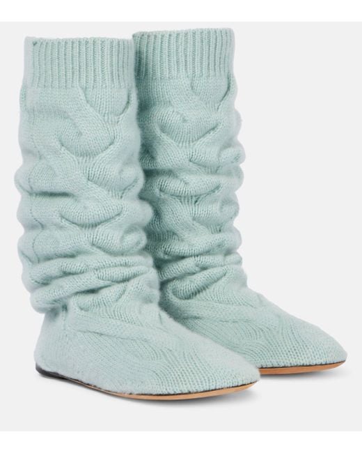 Loro Piana Blue Cocooning Cable-knit Sock Boots