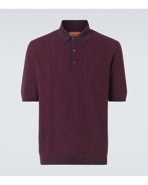 Missoni Purple Zigzag Wool-Blend Polo Shirt for men