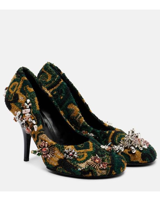 Dries Van Noten Black Embellished Jacquard Pumps