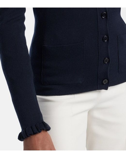 Valentino Blue Ruffled Virgin Wool Cardigan
