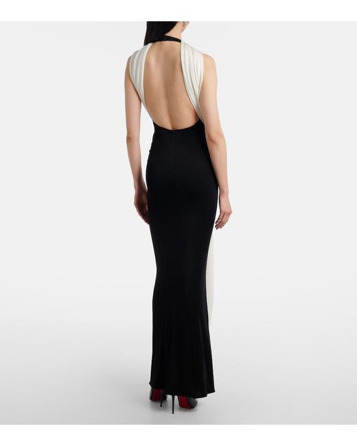The New Arrivals Ilkyaz Ozel Black Leia Scarf-Detail Halterneck Gown