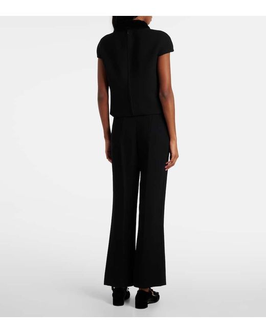 Prada Black Shearling-Trimmed Wool Top