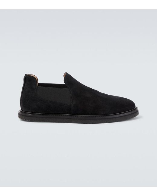 The Row Black Parker Suede Slip-On Shoes for men