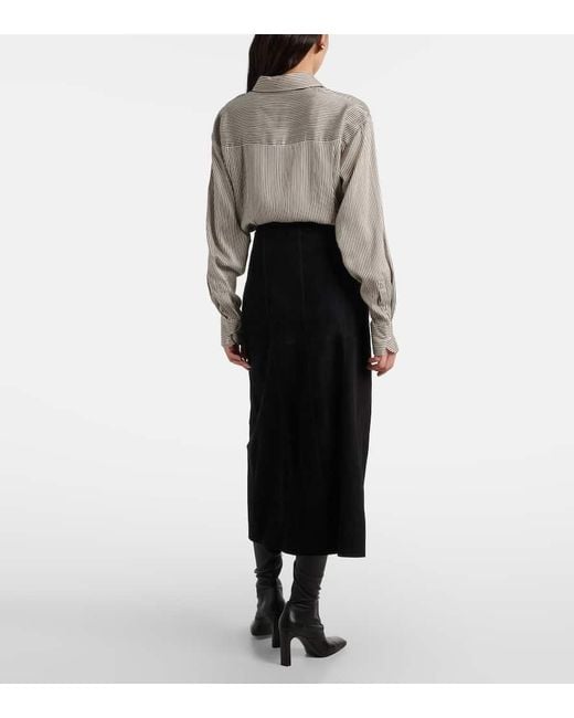 Rixo Black High-Rise-Midirock Edwina Aus Veloursleder