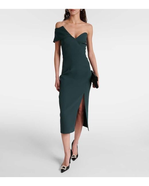 Vestido Midi Asimetrico Opal De Crepe Safiyaa de color Green