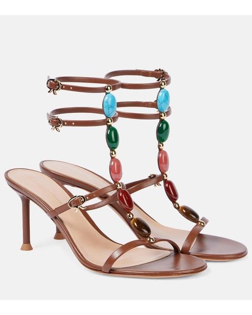 Gianvito Rossi Pink Verzierte Sandalen Shanti 70 Aus Leder