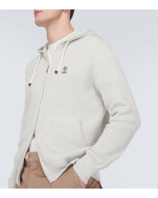 Sweat-shirt a capuche en coton a logo Brunello Cucinelli pour homme en coloris White