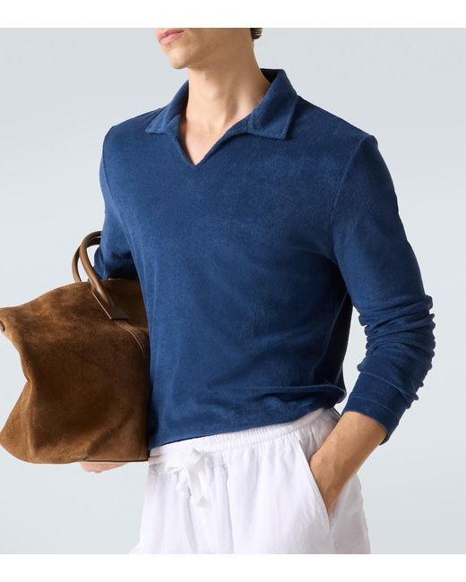Fedeli Blue Cotton Terry Polo Sweater for men
