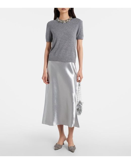 Tory Burch Gray Embellished Wool And Cashmere Top