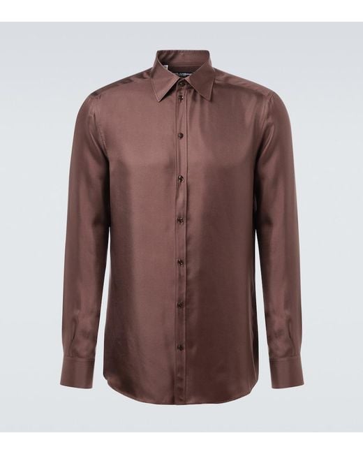Dolce & Gabbana Brown Silk Twill Dress Shirt for men