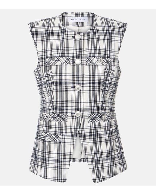 Veronica Beard White Tamara Plaid Cotton-Blend Vest
