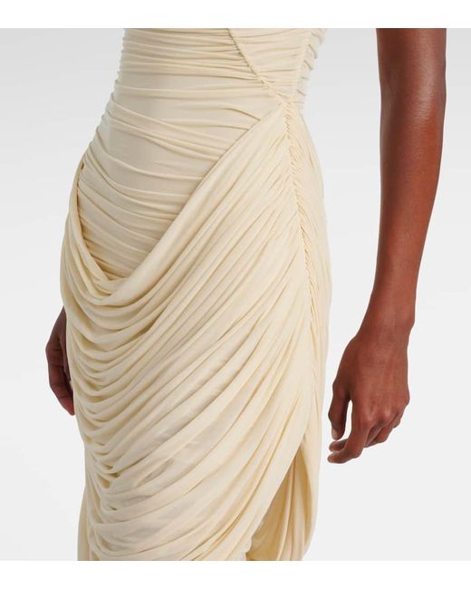 Magda Butrym Natural Floral-Applique Draped Ruched Gown