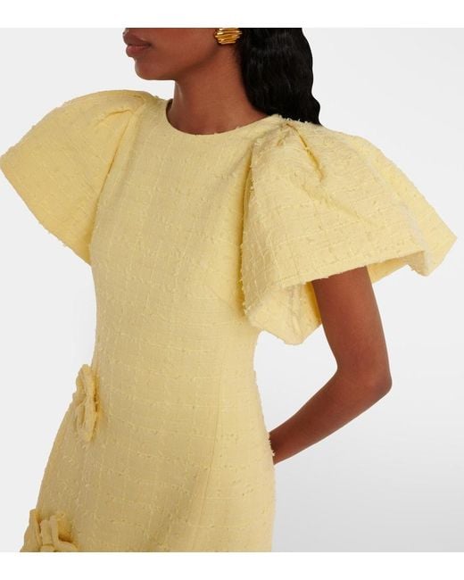 LEO LIN Yellow Lucinda Floral-Applique Tweed Maxi Dress