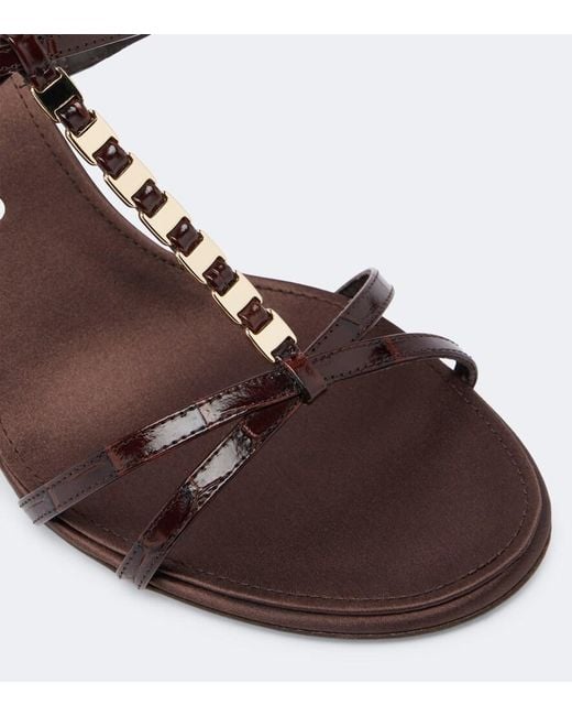 Ferragamo Brown Tiane Croc-Effect Embellished Leather Sandals