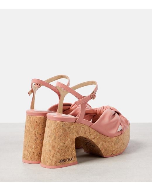 Jimmy Choo Pink Heloise 95 Leather Platform Sandals